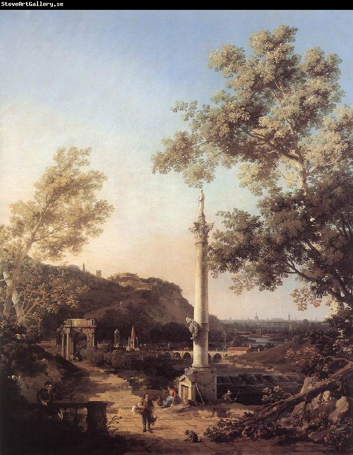 Canaletto Capriccio: River Landscape with a Column f