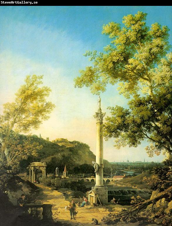 Canaletto Capriccio-River Landscape with a Column, a Ruined Roman Arch and Reminiscences of England