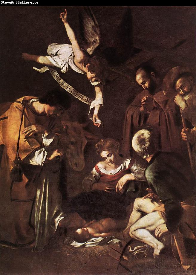 Caravaggio Nativity with St Francis and St Lawrence fdg