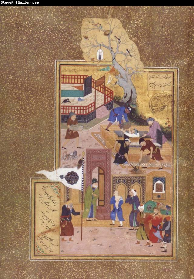 Bihzad A holy personage at the gate of a shrine consoles a son over his father-s death