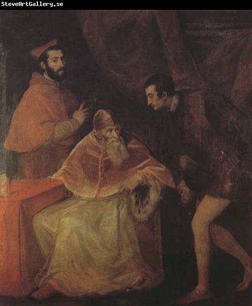 Titian Pope Paul III,Cardinal Alessandro Farnese and Duke Ottavio Farnese (mk45)