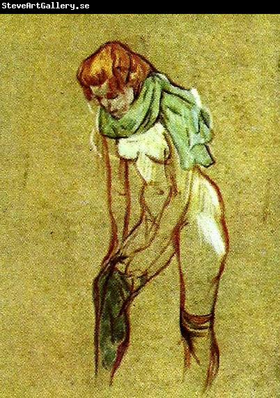 toulouse-lautrec kvinna som drar pa sig strumpan