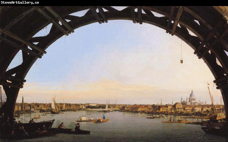 Canaletto Panorama di Londra attraverso un arcata del ponte di Westminster (mk21)