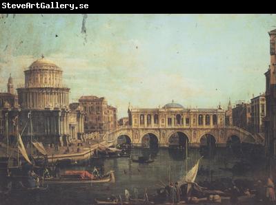 Canaletto Capriccio con un ponte di Rialto immaginario e altri edifici (mk21)